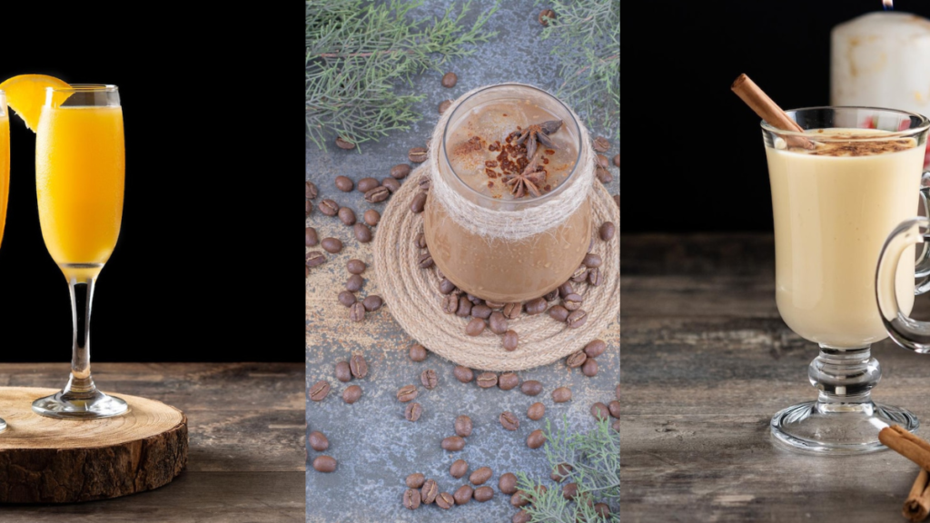 Festive Alcoholic Beverages (Eggnog, Mimosas, and Spiked Coffee)