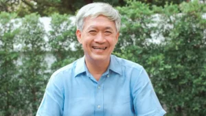 A grey hair smiling Japanese senior