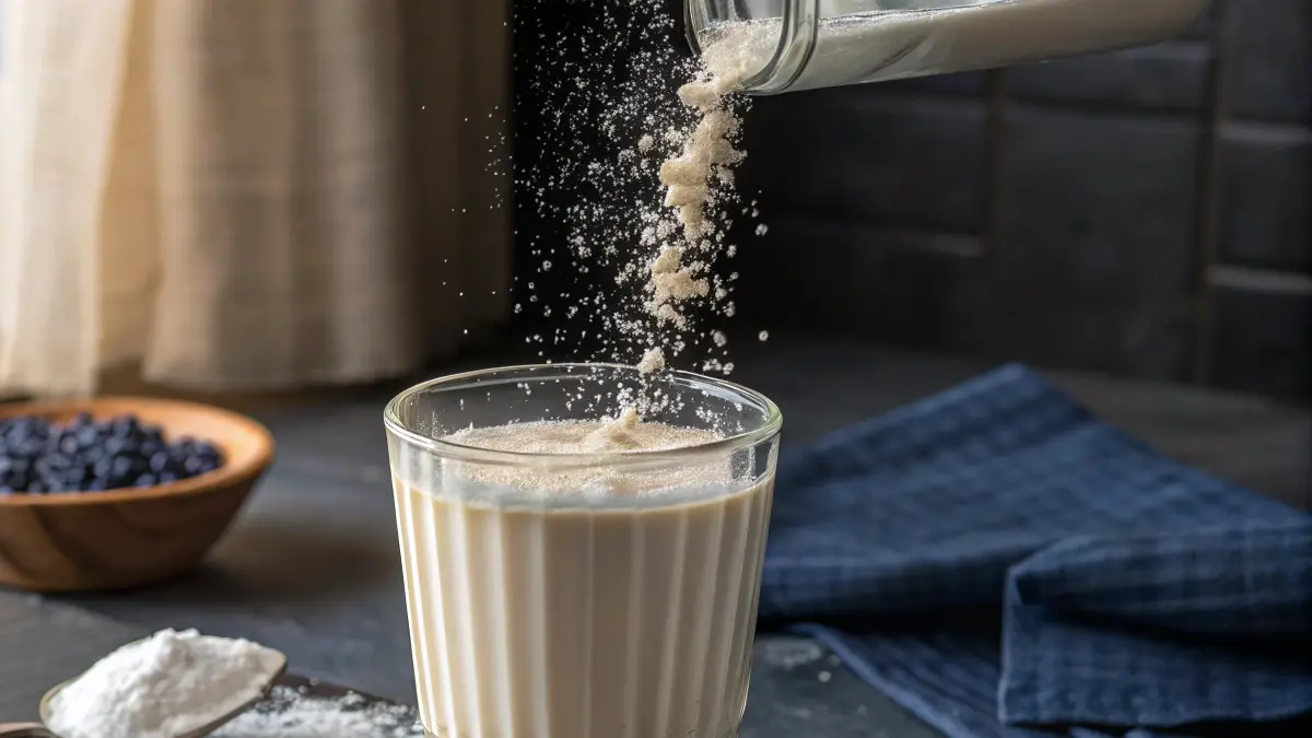 Whey protein shake being mixed to optimize post workout recovery and muscle repair after lifting weights.