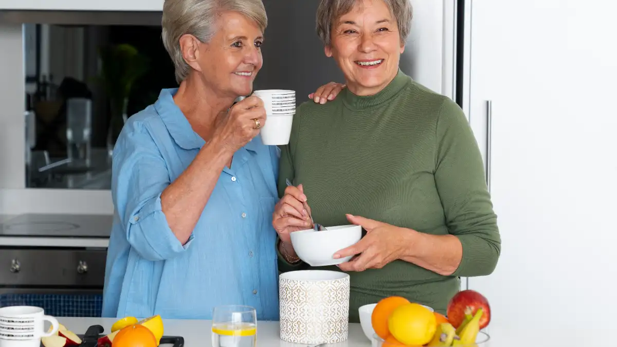  Woman's adding hemp seeds to Greek yogurt for 30g protein breakfast to combat anabolic resistance after 50.
