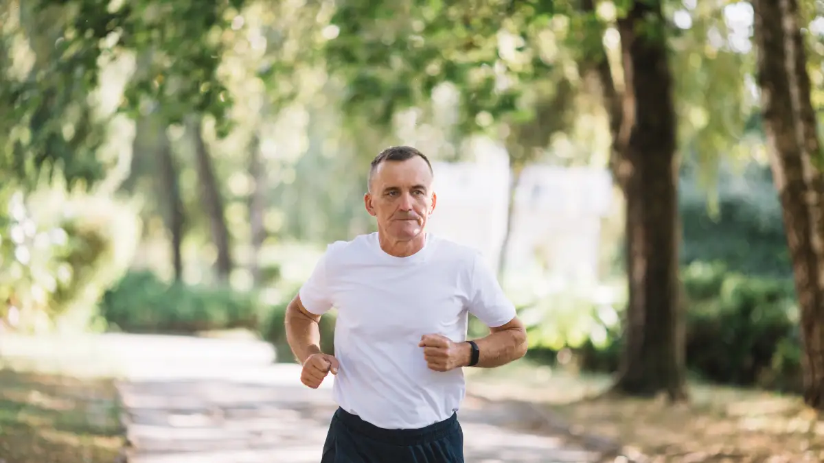 Active man over 50 maintains heart health and muscle recovery by achieving an optimal Omega 3 Index score.