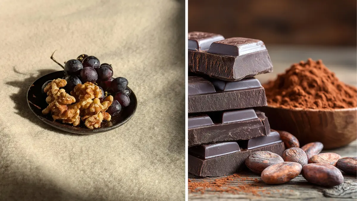 Walnuts and berries on a plate as part of an anti inflammatory diet for seniors to help cool joint inflammation.