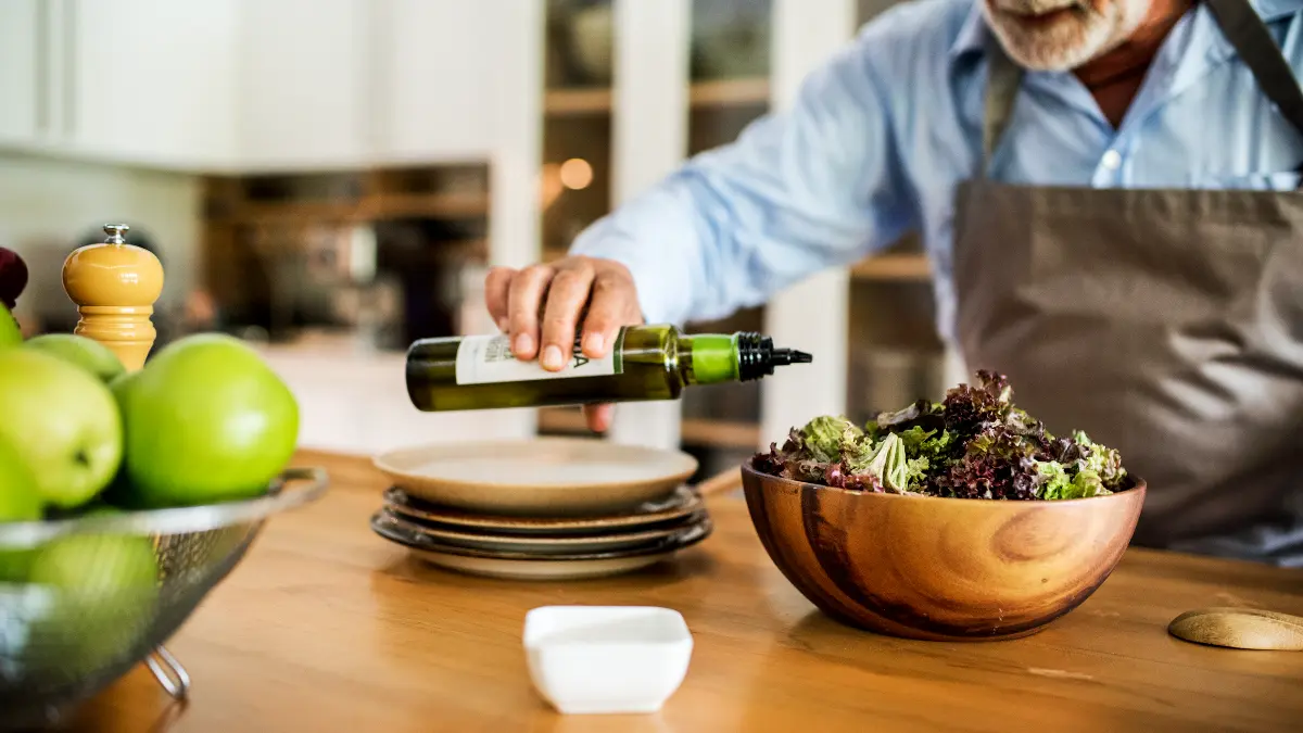 Man in his 60s replaces vegetable oil with olive oil to improve his Omega 3 to Omega 6 fatty acid ratio.