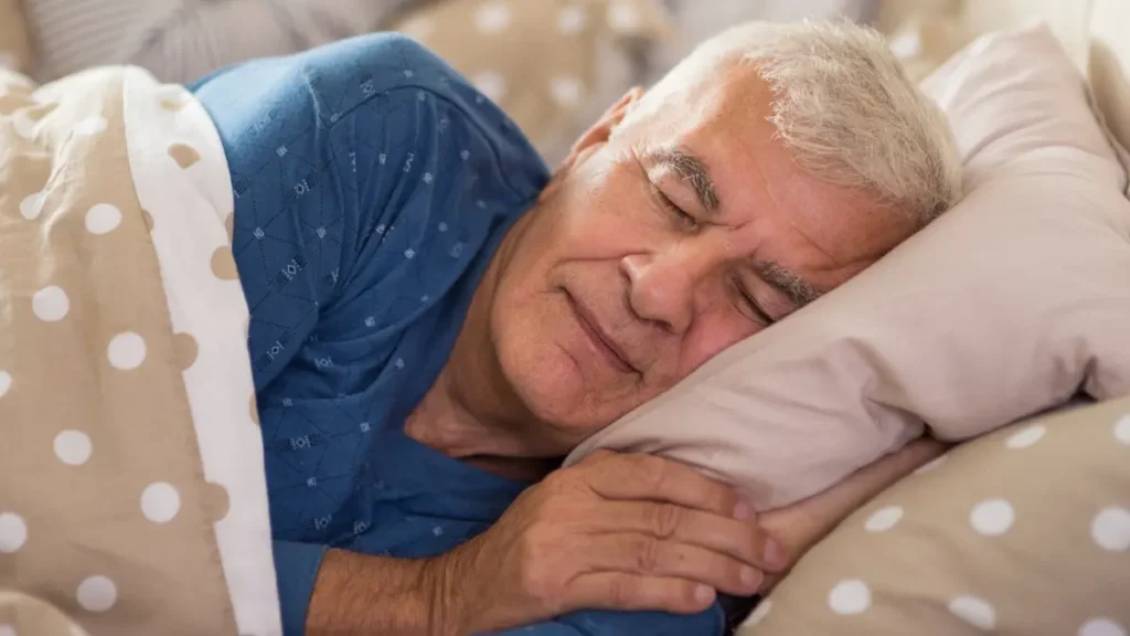 Mature man in deep sleep to facilitate nightly immune system repair and waste removal.