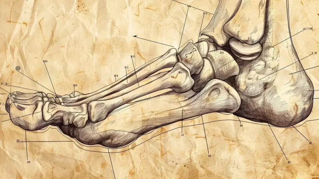 Anatomical diagram of foot bones showing the structural lattice that responds to mechanical loading.