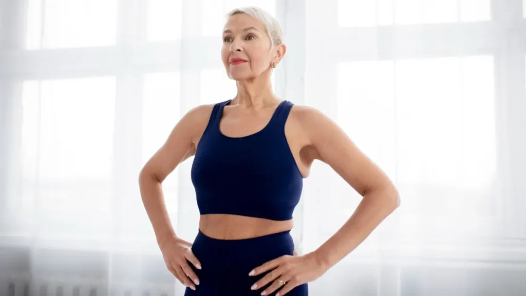 Confident woman over 50 standing strong at home ready to start isometric exercises for strength after 50You said: I have a website with the following category structure.