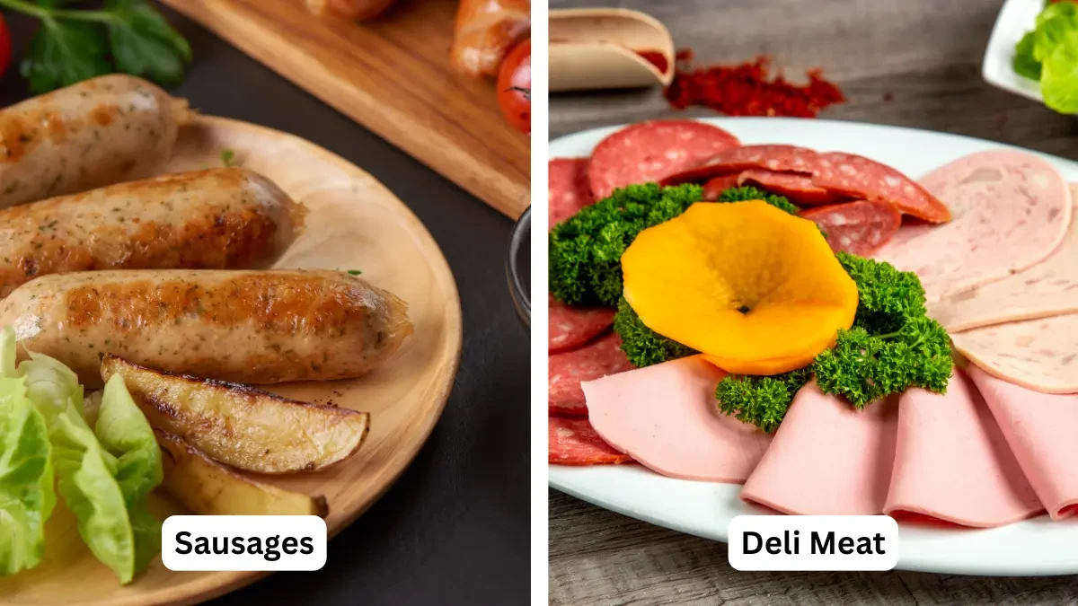 Close-up of grilled sausages and deli meats, representing the animal proteins often discussed in relation to IGF-1 levels and long-term health.