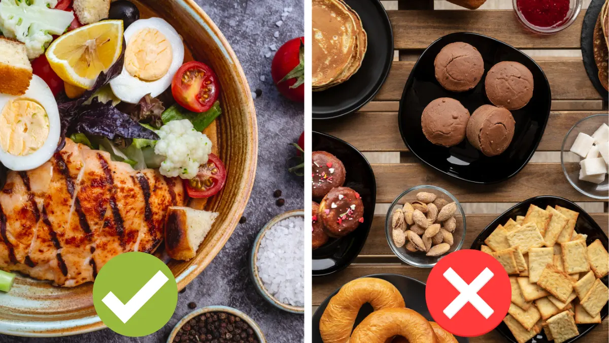 Healthy high-protein meal vs processed junk food for muscle building after 50.