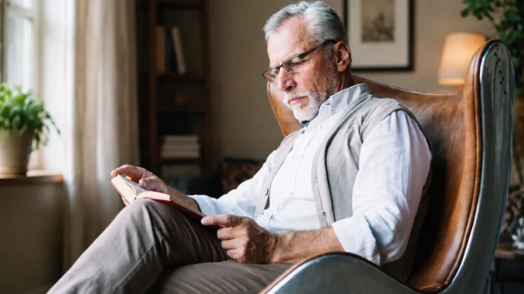 Man in his 70s resting in an armchair, the sedentary older adult research on antioxidants after 50 has not tested.