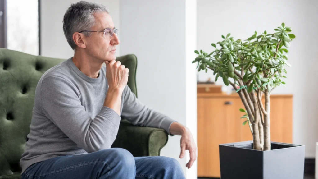 Man in his 60s sitting quietly at home in a thoughtful moment after learning about heart health warning signs.